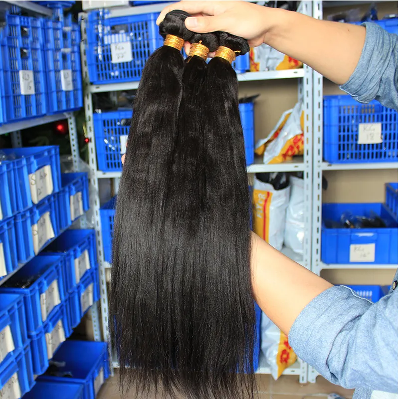 ライトヤキストレート人間の髪の毛バンドルブラジルの生のバージンヘア織りキンクリーストレートバンドルヘアエクステンション