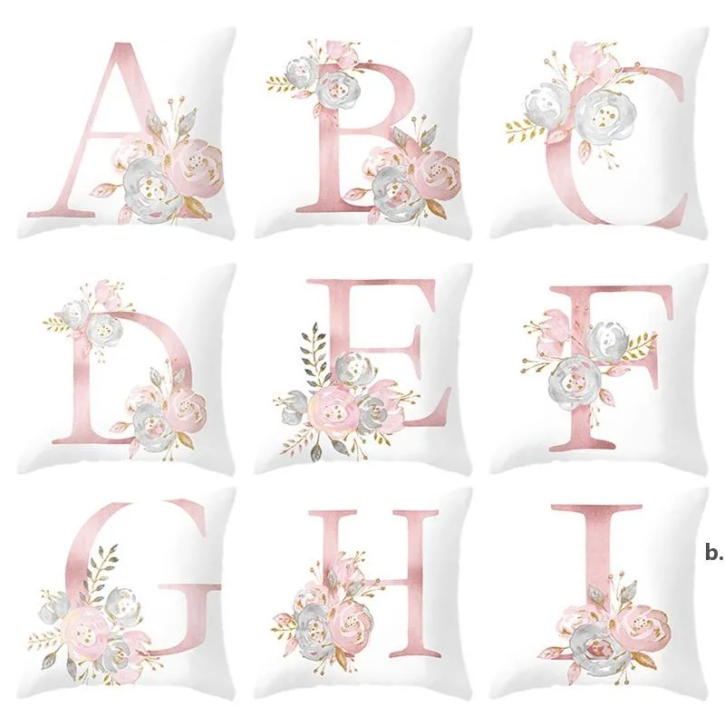 Poduszki Listy Różowe Kwiatowe Poduszki Dekoracyjne Poszewka Poliester Poduszki Pokrywa Rzuć Poduszki Sofa Decoration Pillowcover CCF12095