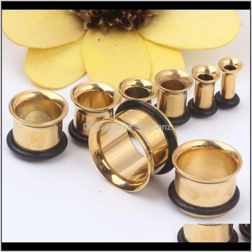 gold single flare with o ring ear plugs body piercing jewelry for man woman ear gauges