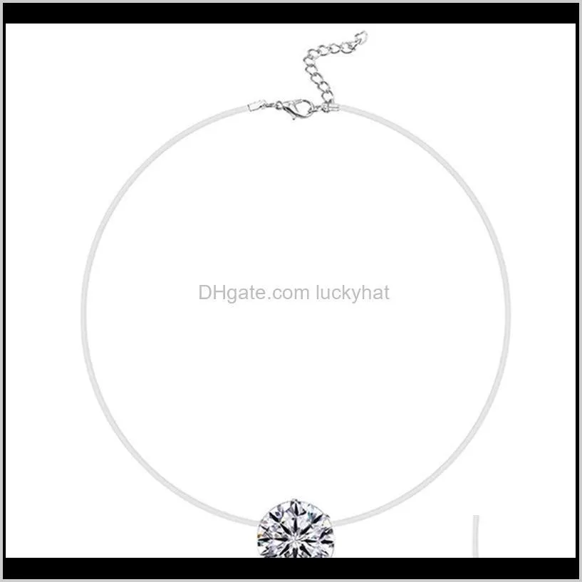 fashion square 6 claw cz stone crystal zircon necklace invisible transparent fishing line chain necklace for women