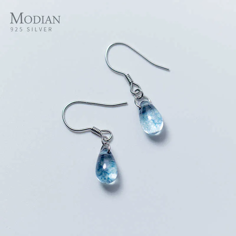 FAMBO 925 Orecchini a goccia in cristallo blu argento sterling per donne oscillano orecchini di lusso gioielli pendientes accessibili 210707