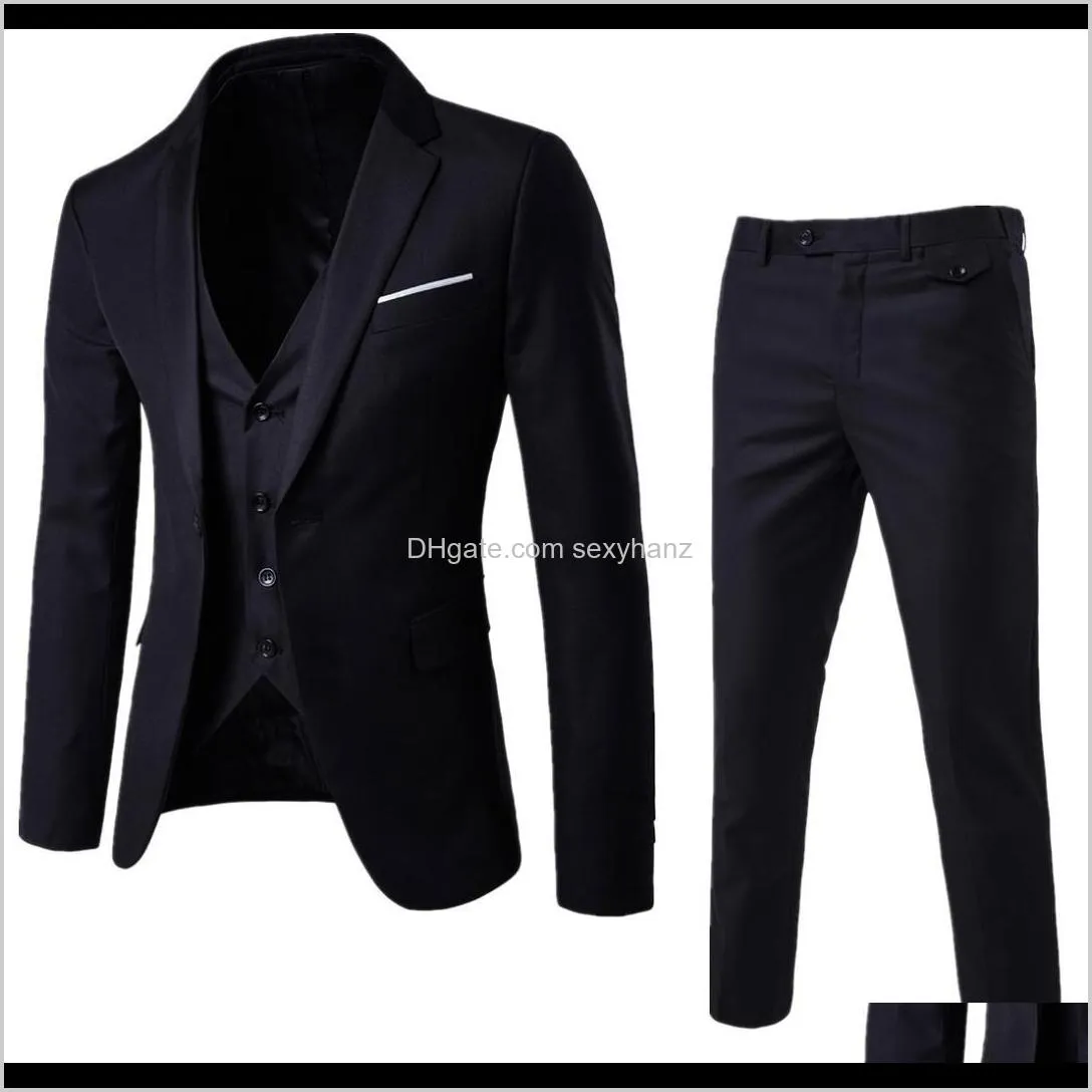 Suits & Blazers Mens Clothing Apparel Drop Delivery 2021 Man Business Formal Leisure Dress Slim Fit Waistcoat Three-Piece Groom Wedding Suit