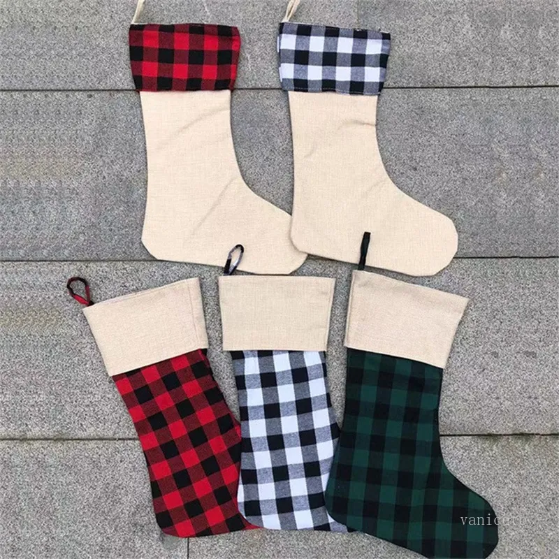 Sublimation Buffalo Plaid Christmas Stocking 13 Styles Blank Xmas Gift Candy Socks Santa Stockings Xmas-Tree Oranment Sea send T9I001388