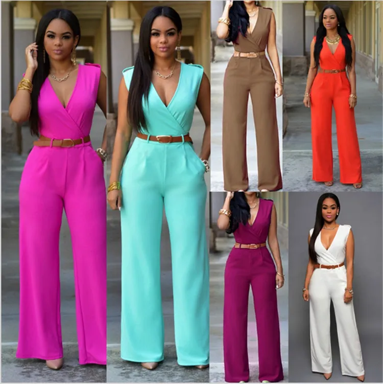 Mex$176.8 Mono Verde Sin Mangas Con Cuello En V Y Pierna Ancha Con