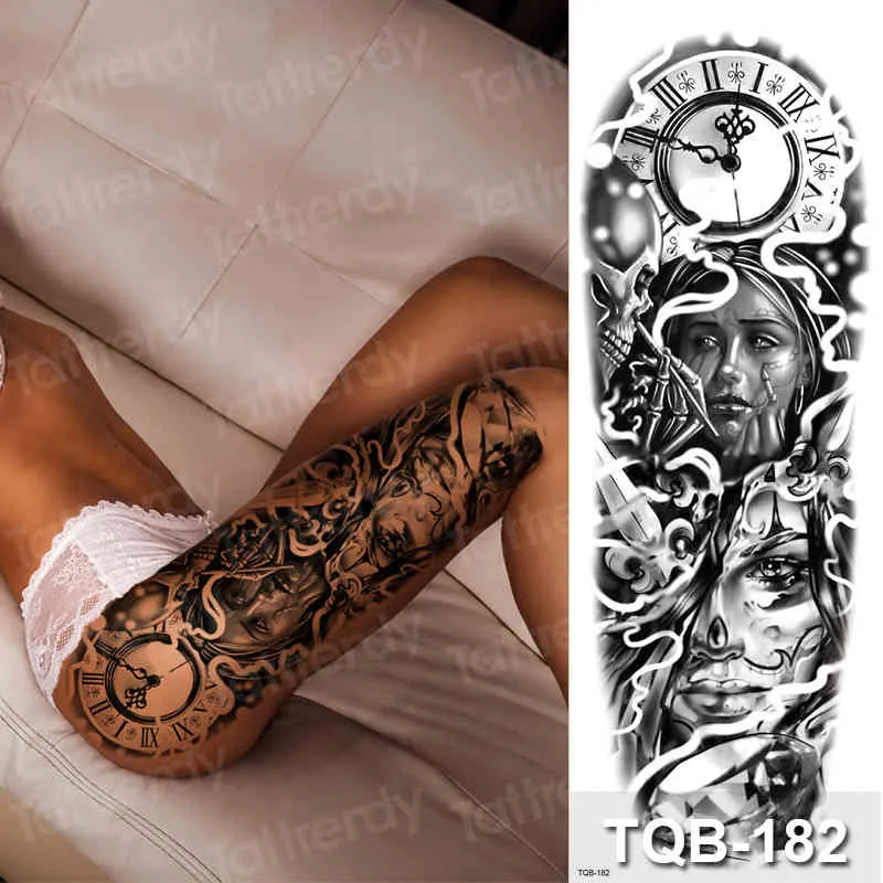 Grandes tatuagens sexy temporárias mulheres coxa perna e manga padrão impermeável tatoo escuro adesivo legal corpo arte