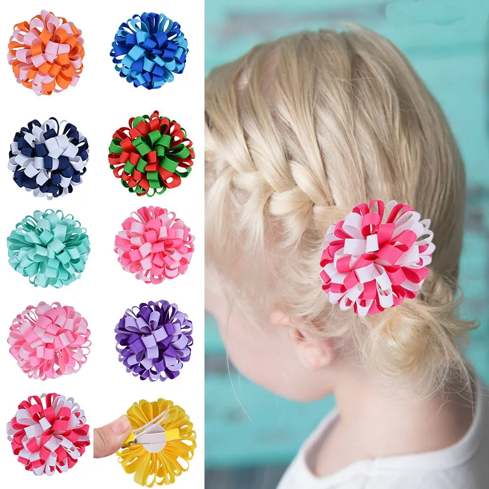 Bloemen Ballen Loopy Lint Bowknot Haaraccessoires Bows Clips Meisje Kinderen Paardenstaart Heilige Elastische Haarbanden Bobbels Ties Haarspelden HD3236