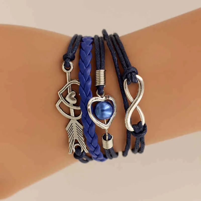 Sumeng Marka Skórzane Bransoletki Dla Kobiet Wrap Infinity Love Heart Pearl Przyjaźń Antique Leather Charm Bransoletki Pulseira 2019