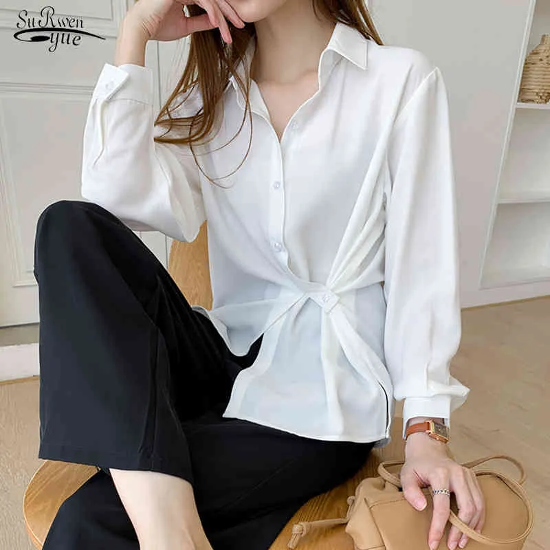 Białe Koszulki Kobiety Loose Długi Rękaw Koszula i bluzka Collar Casual Damskie Topy Blusas Mujer de Moda 11248 210521