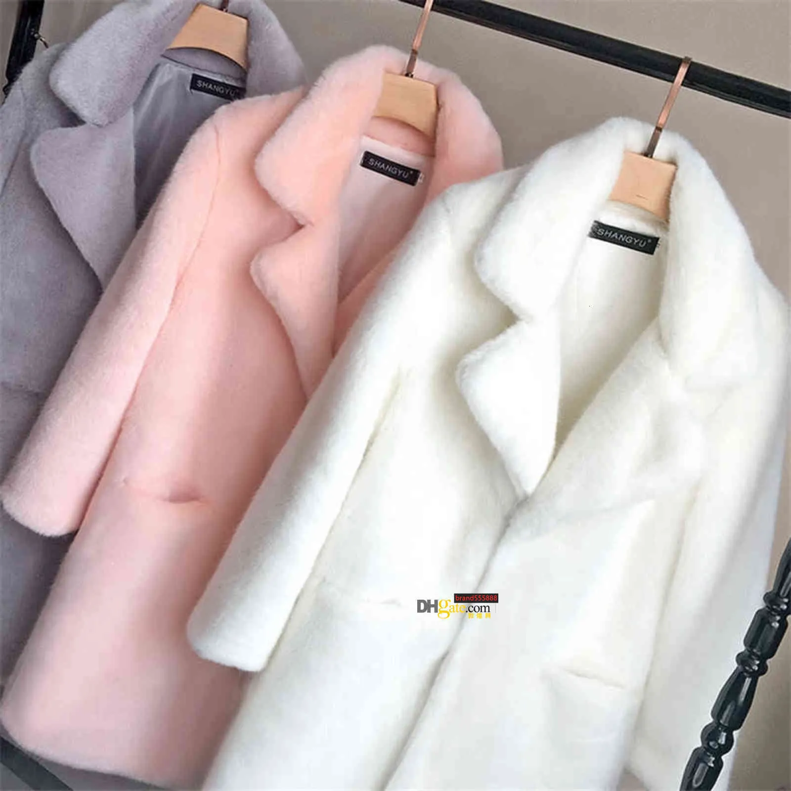 Bella Women Mink Faux Fur Coat Solid Female Turn Down Collar Winter Warm Fake Fur LadyCoat Casual Jacket