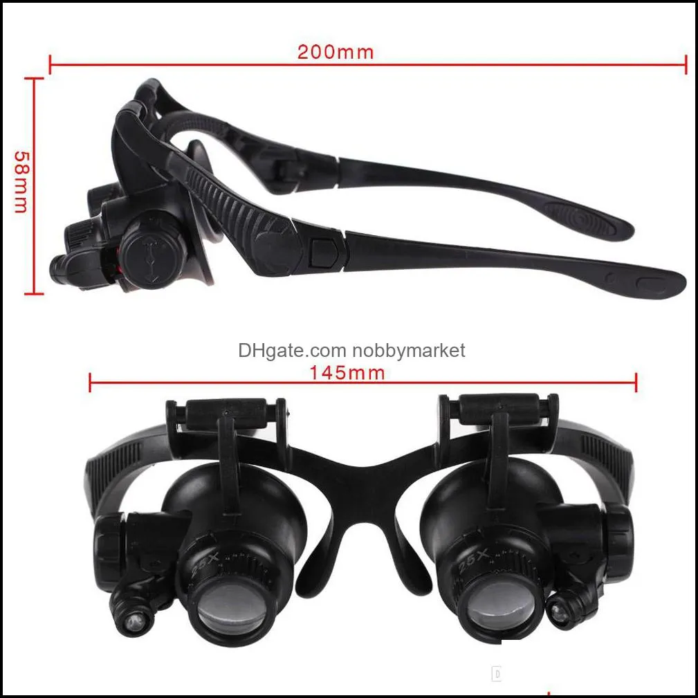 Hot 10X 15X 20X 25X magnifying Glass Double LED Lights Eye Glasses Lens Magnifier Loupe Jeweler Watch Repair Tools