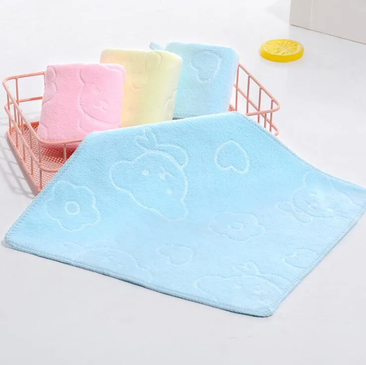 25*25cm Household Microfiber Absorbent Face Wash Towel Infant Kindergarten Thicken Embossed Cartoon Bear Printed Children`s Towels