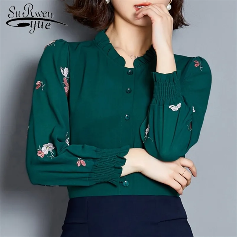 Clothing Women Plus Size 4XL Long Sleeve Women's Blouses Printed Solid Color Shirt Chiffon Blouse Ladies Tops 5 2640 210427