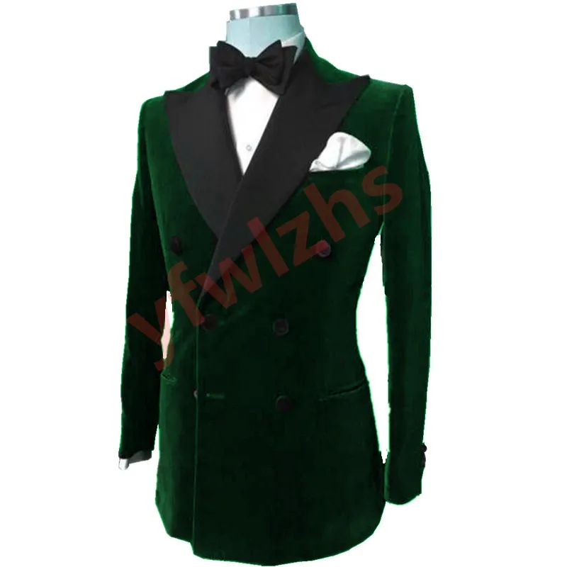 Handsome Double-Breasted Groom Tuxedos Velveteen Groomsmen Man Suit Mens Wedding/Prom/Dinner Suits Bridegroom (Jacket+Pants+Tie) B170