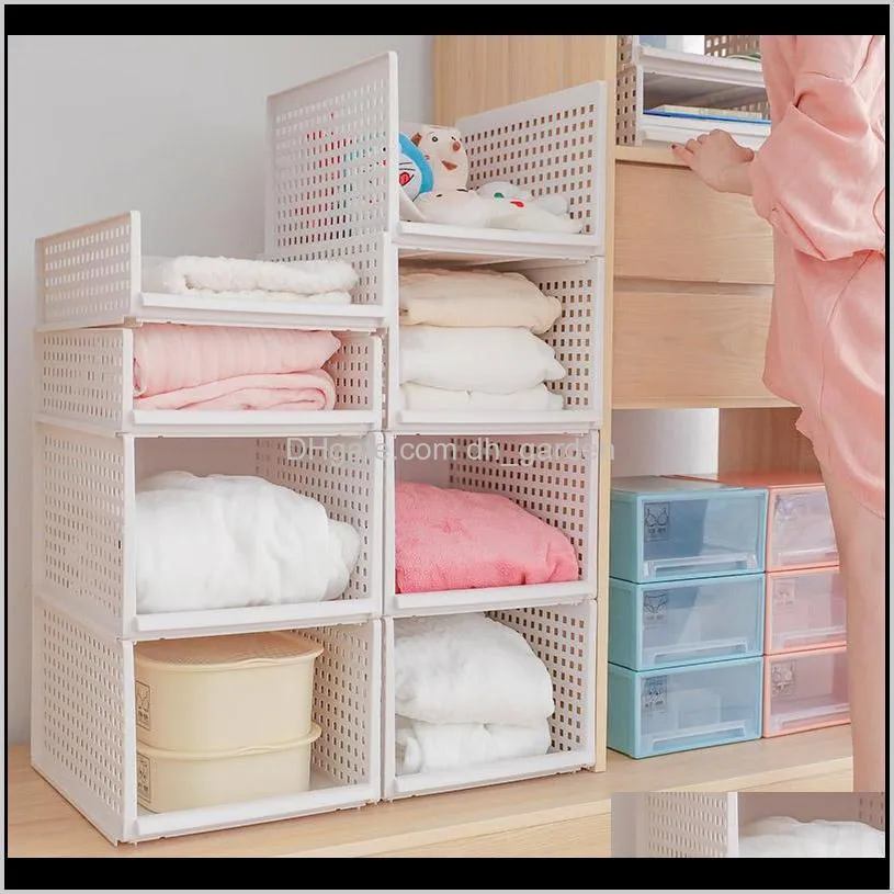 stackable wardrobe closet storage organizers basket plastic drawer foldable cloth shelve rack layered separator drawer assemble shelf