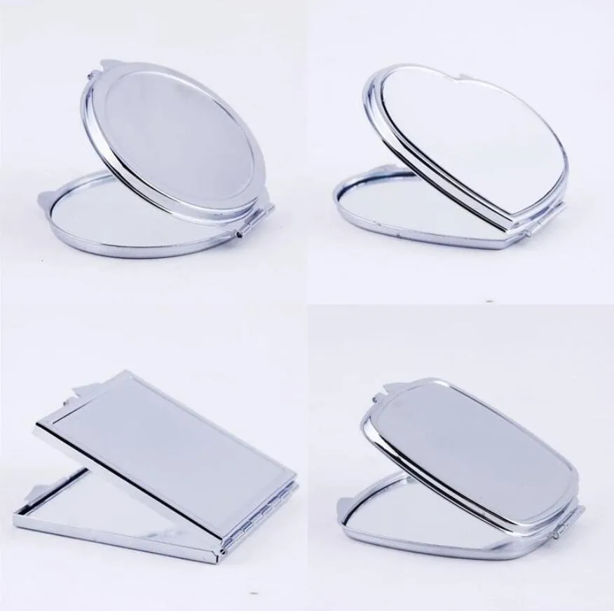 New Silver Pocket Thin Compact Mirror Blank Round Heart-shaped Metal Makeup Mirror DIY Costmetic Mirror Wedding Gift