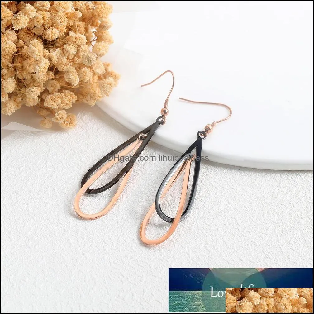 Trendy Hollowed-out Waterdrop Stainless Steel Drop Earrings For Women Black/Rose Gold Color Drop Jewelry Gift