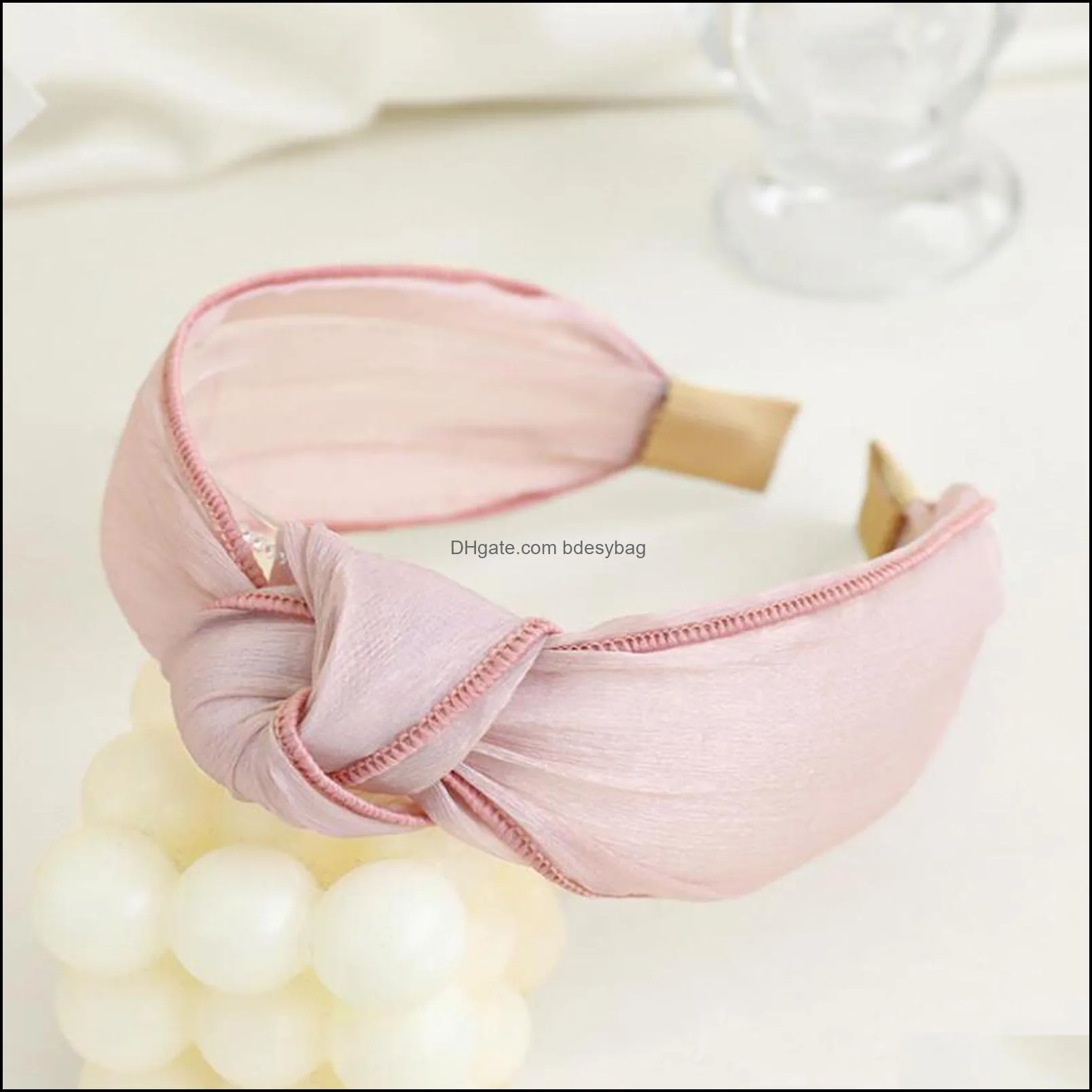 New Fashion Adult Hairband Light  Color Headband Center Knot Turban Summer Solid Color Headwear Hair Accessories