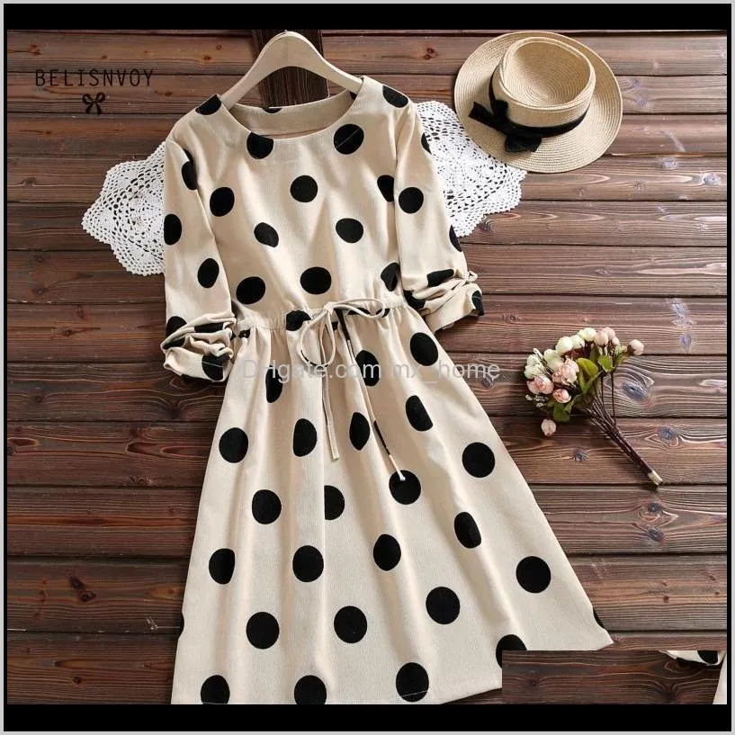 Girls Baby Clothing Baby Kids Maternity Drop Delivery 2021 Japanese Mori Girl Corduroy Dress Women Polka Dot Printed Long Sleeve Slim Waist V