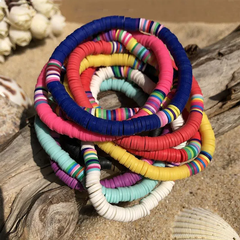 Charm Elastic Summer Colorful Beads Women Clay Bracelet Letters