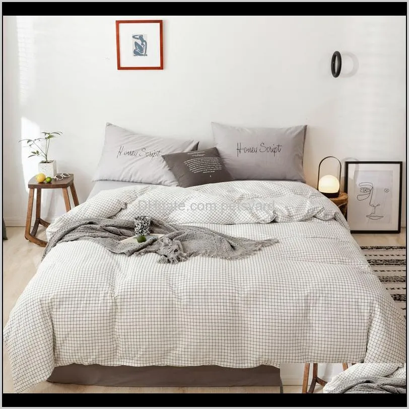 european style summer bedding cotton set white 100% cotton bed linen set ab side duvet cover stripe geometry bedclothes