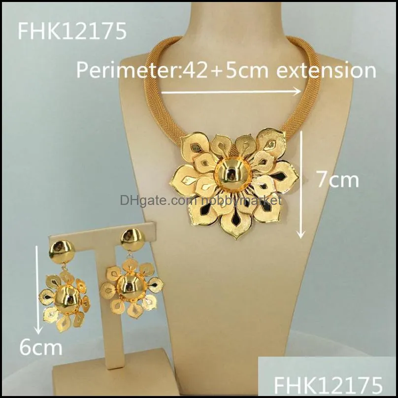 Earrings & Necklace Mejewelry Fashion Dubai Goldplated Jewelry Set For Women Big Flower Sets Engagement Party FHK12175