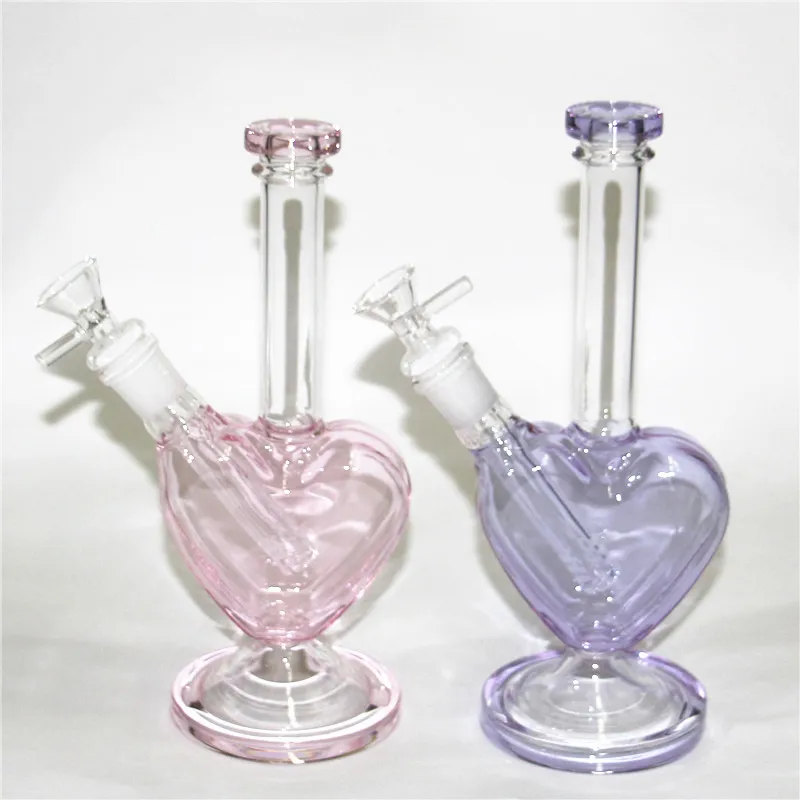 Colored hookahs glass bong water pipe dab oil rig hookah wax pink heart shape beaker bongs ash catcher hand pipes