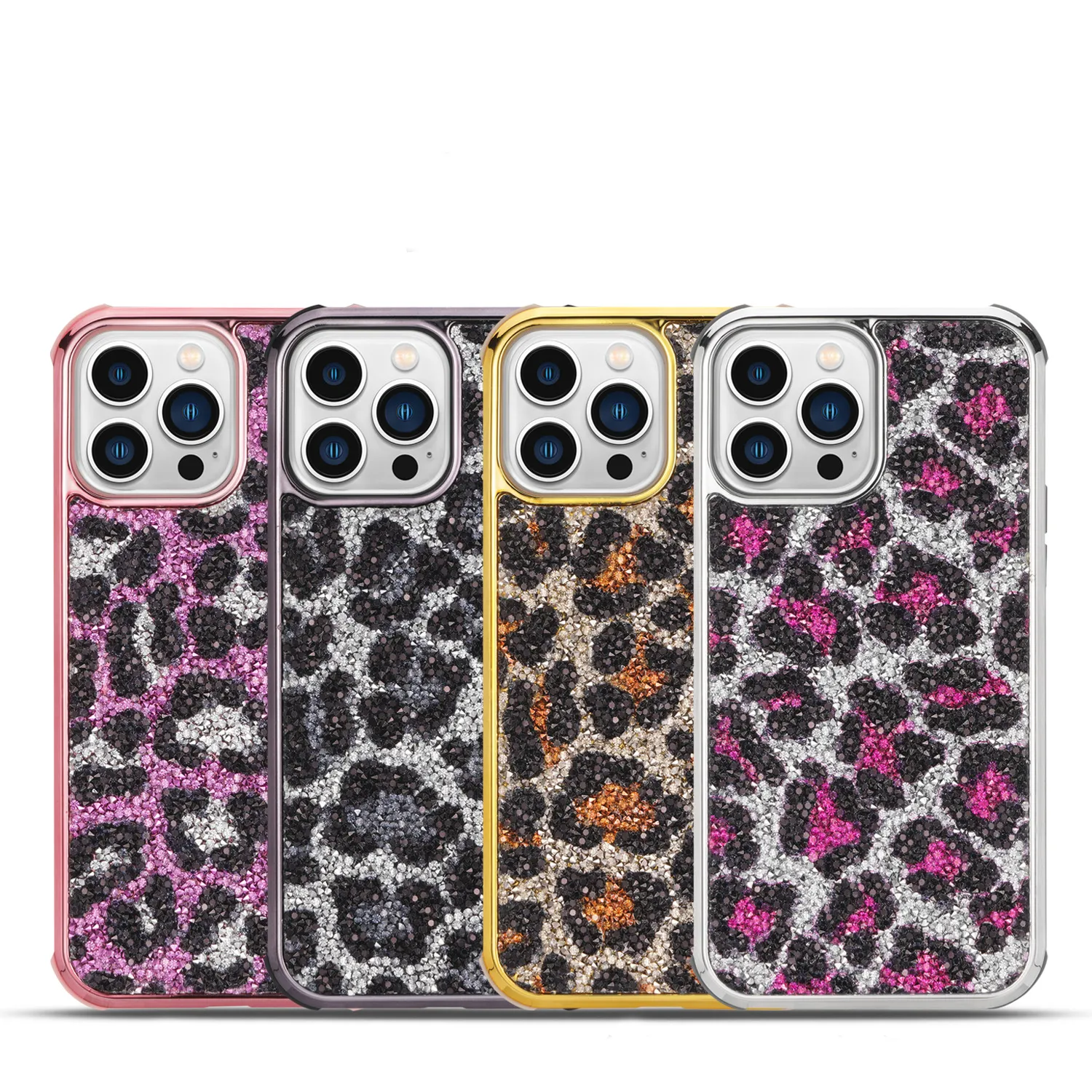 Custodie leopardate con strass di diamanti elettrolitici per iPhone 13 Pro Max 12 11 XR 8 Plus Cover antiurto 2 in 1