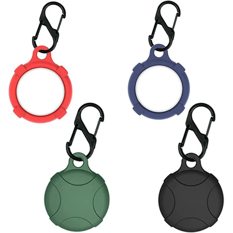 Dog Collars Riemen Siliconen Case voor Airtag, 4 Stks Beschermende Cover Fit Airtags Key Finder, dekking met ring (zwart, rood, blauw, groen)