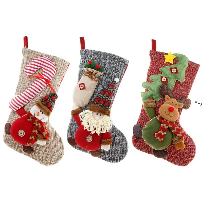 Stickad ull Stor Strumpor Santa Claus Snowman Hjort Julstrumpor Presentväska Eldstad Dekorationer JJB11370