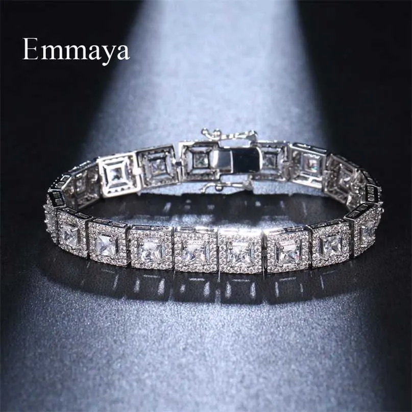 EMMAYA Classical Model Regular Square Sparking Bracelet Full Of Cubic Zircon Three Colors FOr Women&Girls Distinctive Dress-up 211124