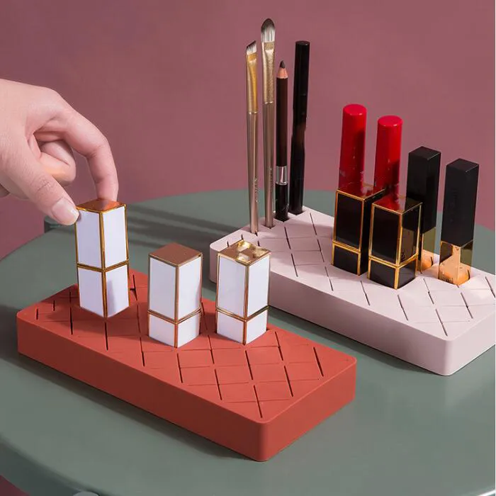 Silikon Lipstick Storage Tool Eyebrow Pencil Lipsticks Gloss Cosmetics Desktop Finish Organization Box Creative Multi Grid Glaze Boxes LYX134