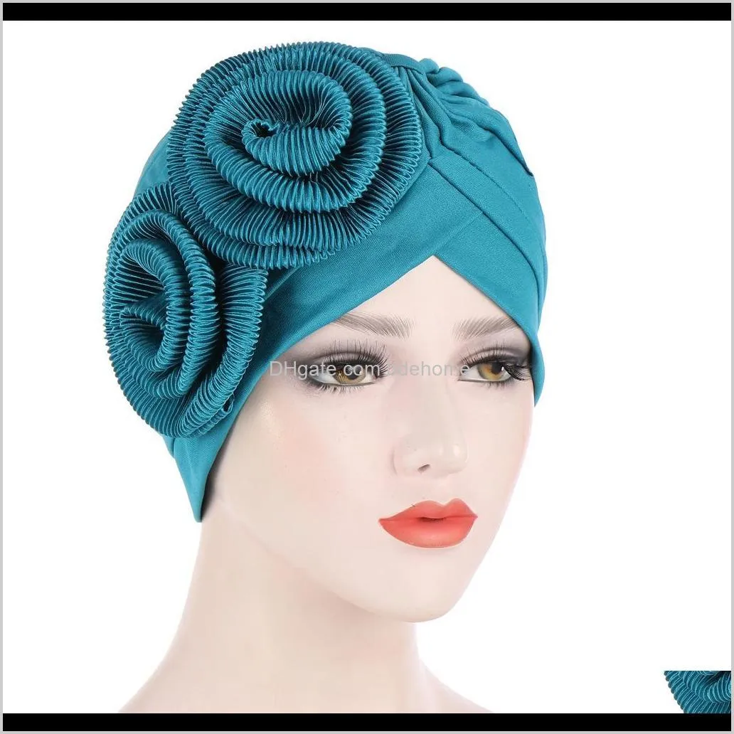 2020 new style popular flower turban hat knot india cap muslim hat hijabs muslim scarf big flower