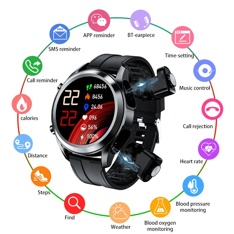 Android iOS Men Smart Watch Fiess TWS Bluetooth Earcphone Call Call Tę jest