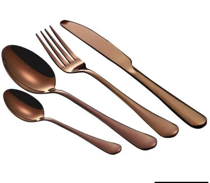 2021 Stylowe Zestawy Flatware 8 Kolory Creative Cutlery Widelec Knife Spoon Teaspoon Obiad Zestaw do przyjęć weselnych