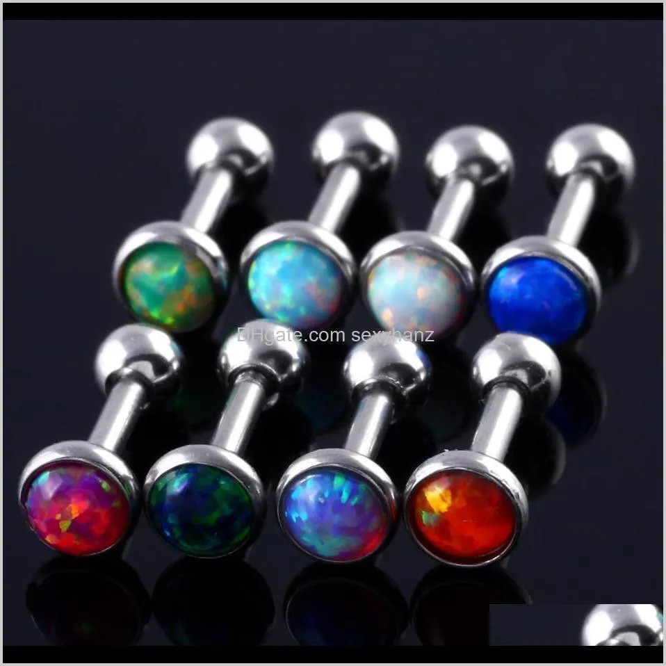 8pcs/lot stainless steel opal stone ear tragus cartilage helix stud piercing earring barbell stud lip piercings body jewelry 16g q