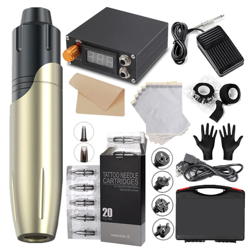 Kits de tatouage complets pour alimentation de moteur spécialisée, ensemble d'aiguilles et de pistolets, Kit de machine à petite configuration, 2 couleurs en option