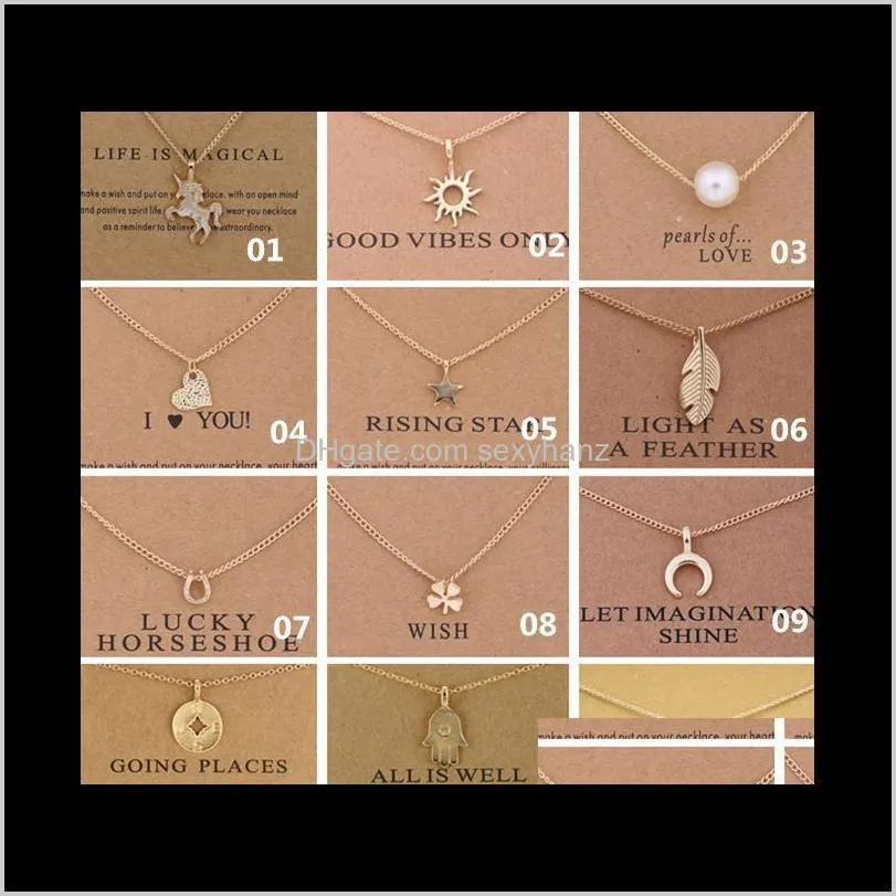 38 style dogeared choker necklaces with card unicorn love heart elephant pearl circle pendant necklace gold plated chain fine jewelry