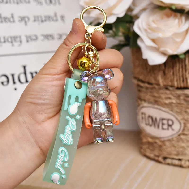 Cute Acrylic Bear Keychain for Women Pendant Transparent Keyring silicone String Lover Car Keychains Girl Gift