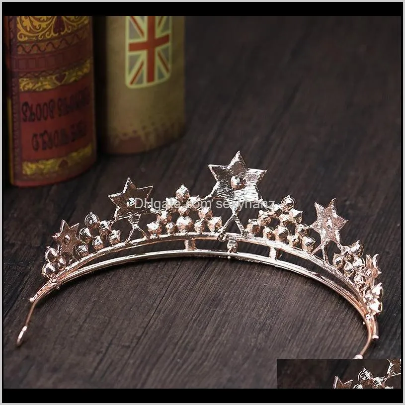 baroque star princess crown rhinestone tiara bridal wedding star headdress handmade crystal hair accessories birthday gift