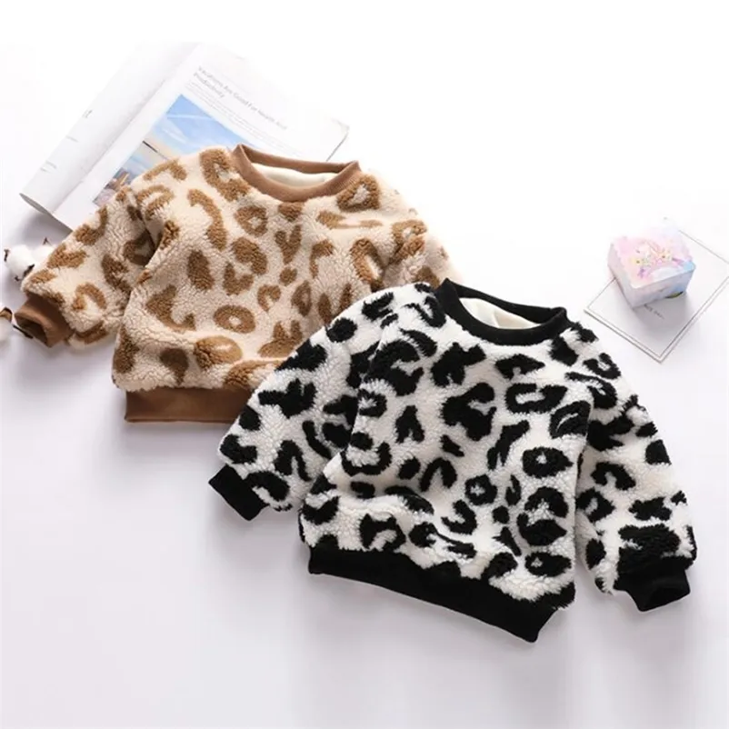 Baby Girls Kids Leopard Print Sweater Höst Vinterpojkar Långärmad Tjockad S 210521