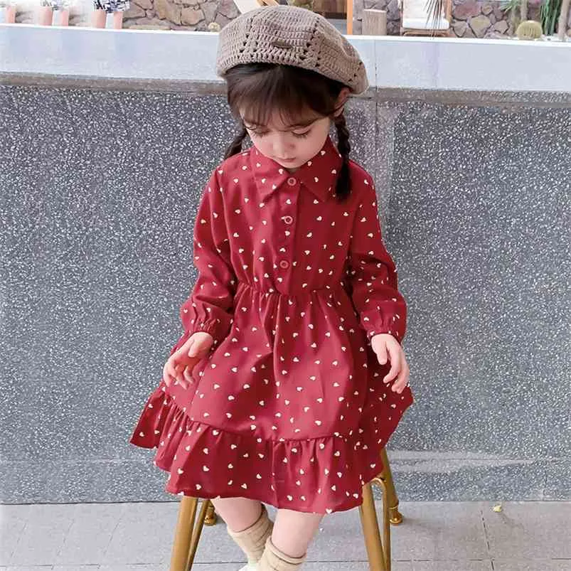 Spring Girls' Dress Fashion Cute Love Western Long Sleeve Party Princess Children's Baby Kids Girls Clothing 210625