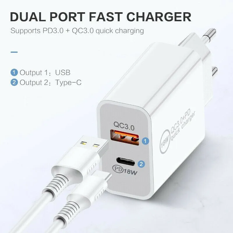 18W Fast USB Charger PD Quick Charge Adapter TYPE C Plug Charging