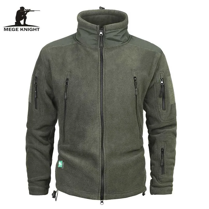 Mege Brand Clothing Coat Men Thicken Warm Military Army Fleece Jacket Patchwork Multi Pockets Polartec Men's Jacket and Coats 211025