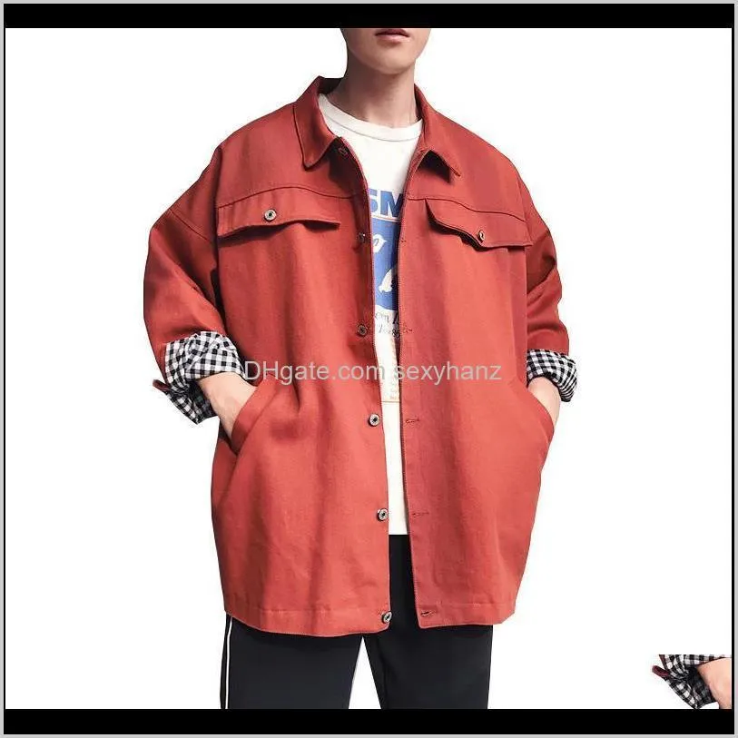 wholesale 2021 loose tooling jacket men`s spring and autumn trend korean style jacket all-match solid color retro men`s