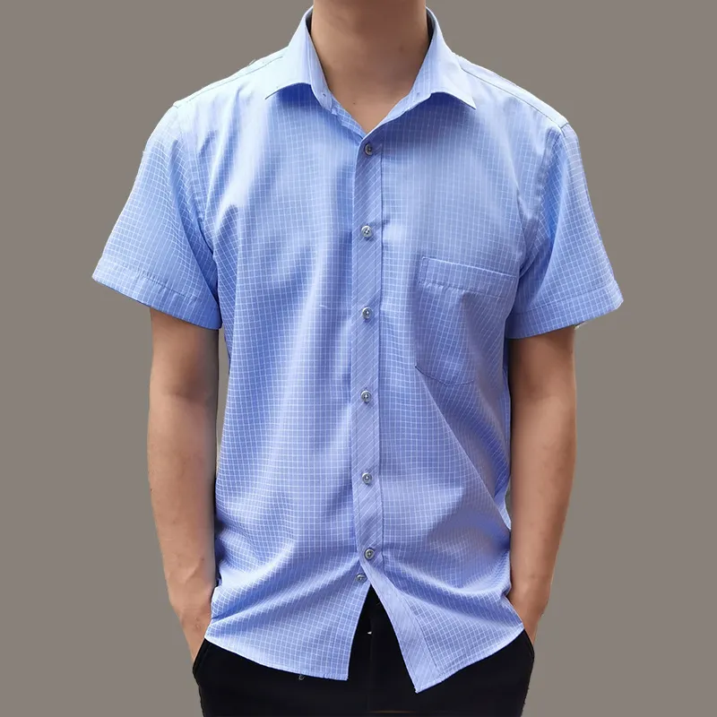 Koszulki w kratę Mężczyźni Krótki Rękaw Żakardowy Koszula Przypadkowa Koszula Męskie Slim Fit Work Business Camisas Bawełna Oddychająca Koszulka Homme 12 Kolor 210524