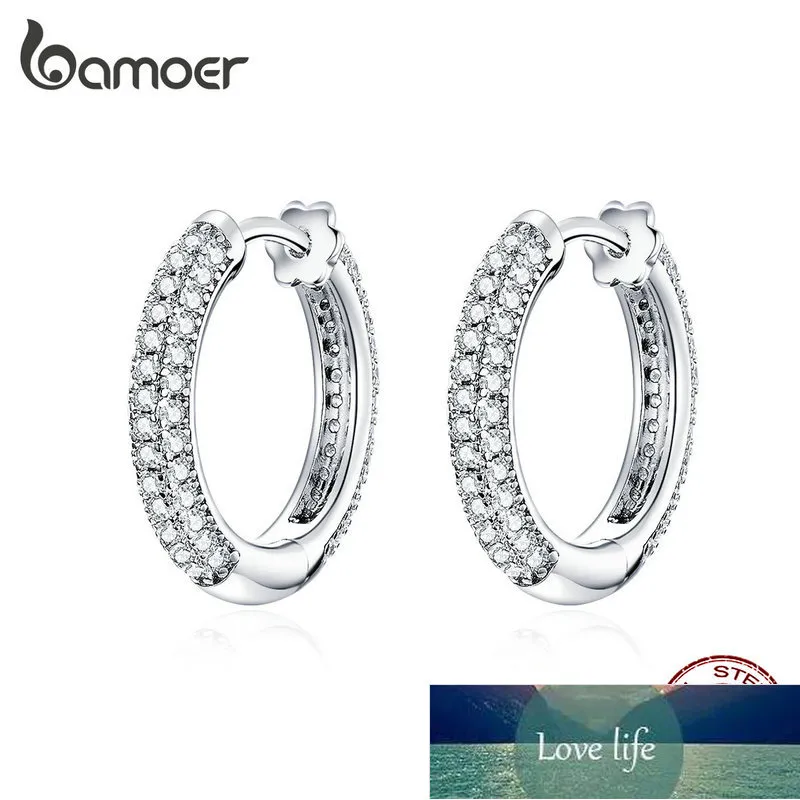 Bamoer Ear Hoops 925スターリングシルバー高級フープイヤリング女性のウェディングエンゲージメントジュエリーギフトアクセサリーBSE300工場価格専門家設計品質