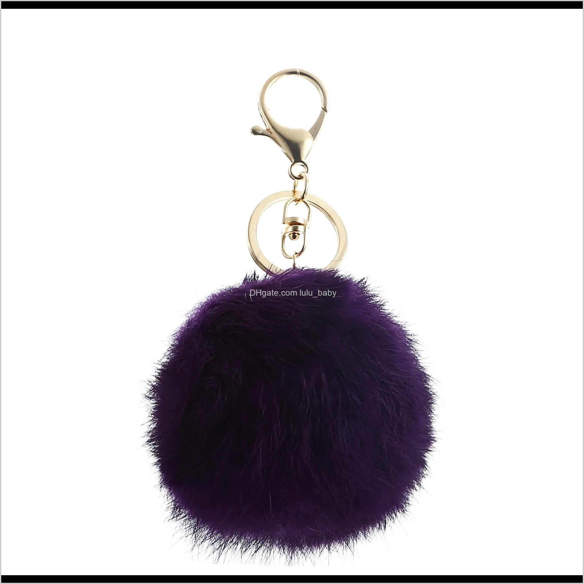 luxury genuine 8cm rabbit fur pom poms ball keychain gold metal key holders for purse bag car keyring