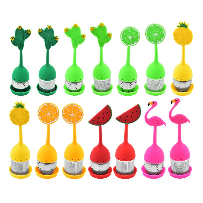 Food Grade Tea Tools for Loose Tea Reusable Silicone Handle Stainless Steel Strainer Drip Tray Included Teas Filter