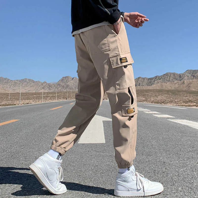 Homme seul, pantalon cargo, jogger, mode 2020, poche latérale, hip, hop, Harajuku, pantalon street japonais, pantalon gris, homme H0831