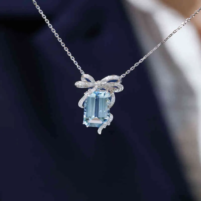 QTT Stunning Silver 925 Necklace Women Girlfriend Wife Gift Jewelry Gift Box Zircon Crystal Pendant Necklace Clavicle Necklace Y220223